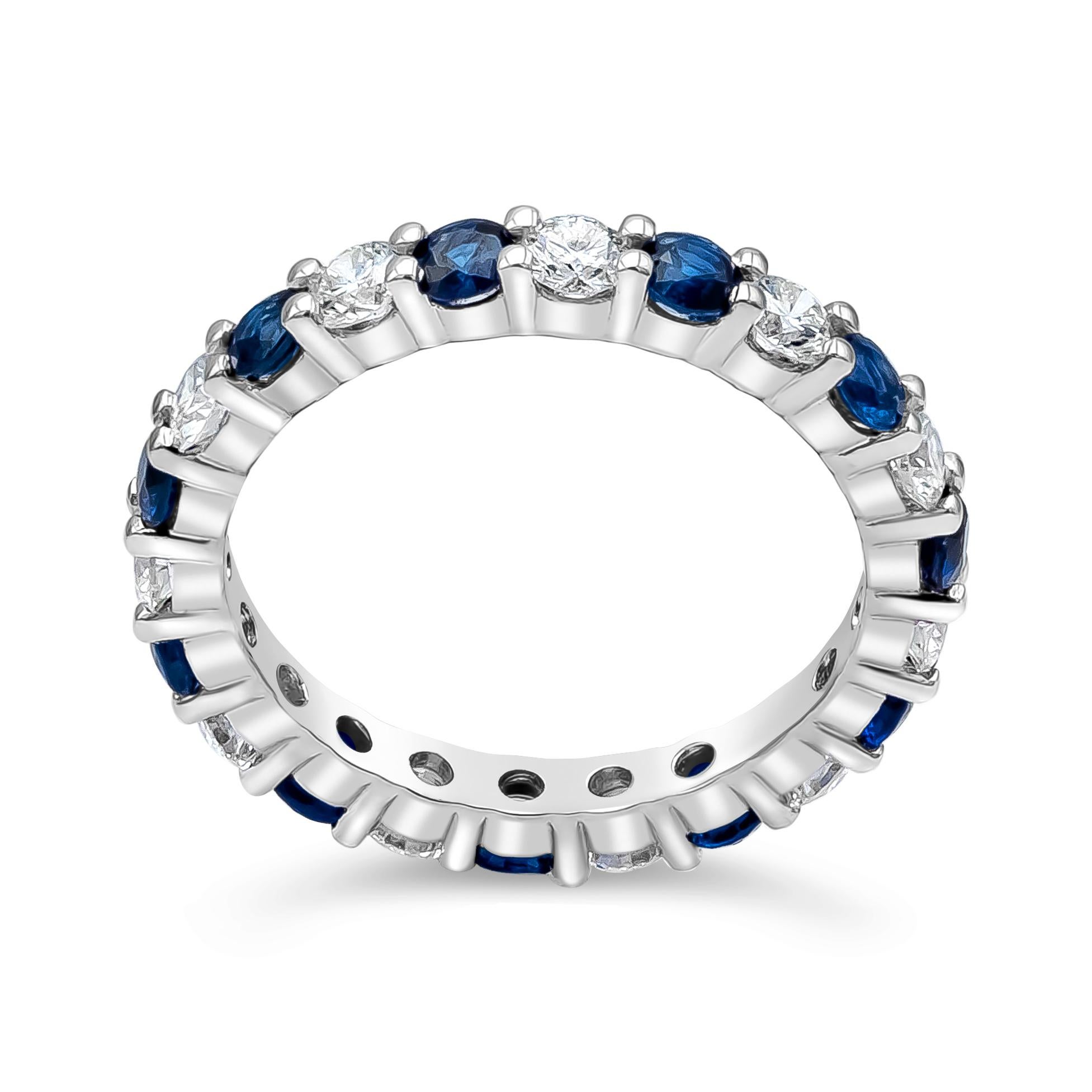Contemporary Roman Malakov 1.79 Carat Total Blue Sapphire and Diamond Eternity Wedding Band  For Sale