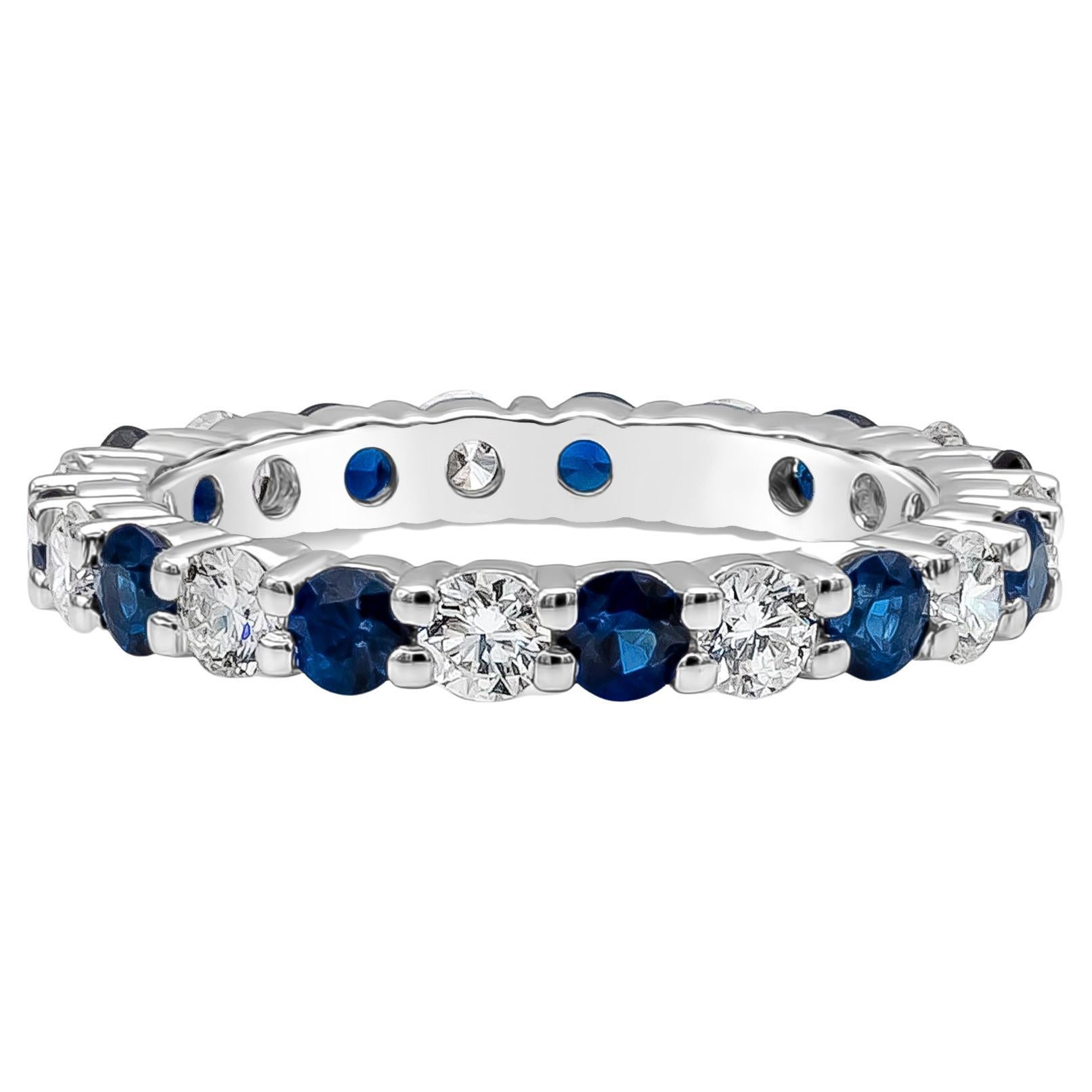 Roman Malakov 1.79 Carat Total Blue Sapphire and Diamond Eternity Wedding Band  For Sale