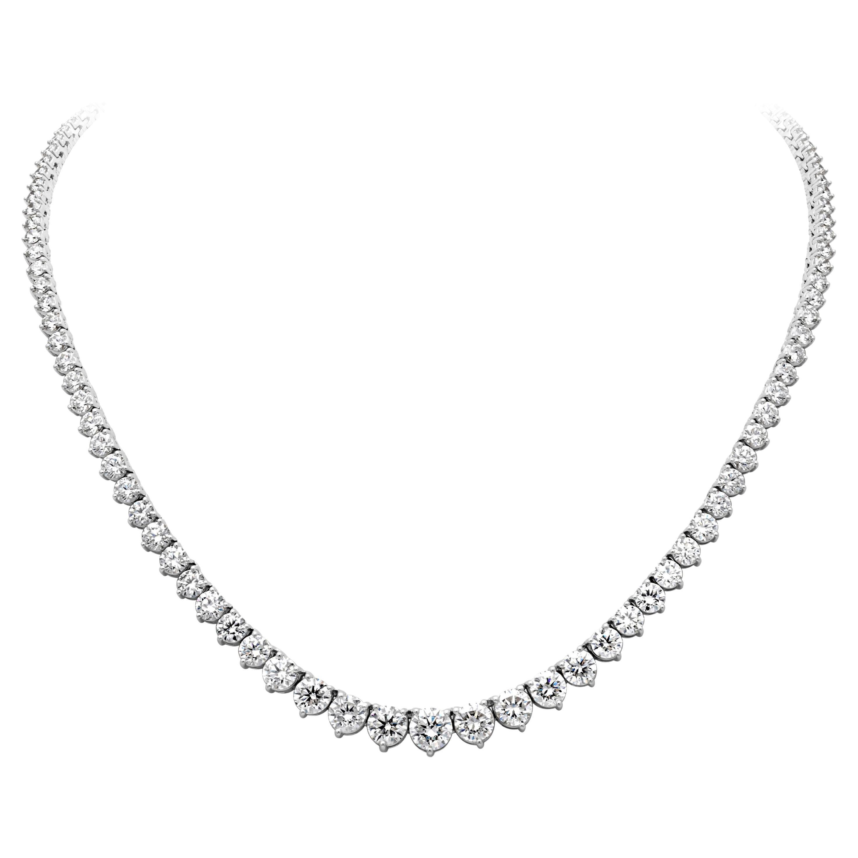 Roman Malakov 18 Carats Total Graduating Round Diamond Riviere Tennis Necklace For Sale