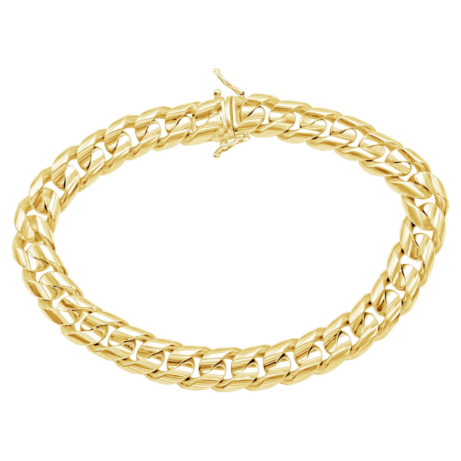 18 Karat Yellow Gold Cuban Link Chain Bracelet For Sale
