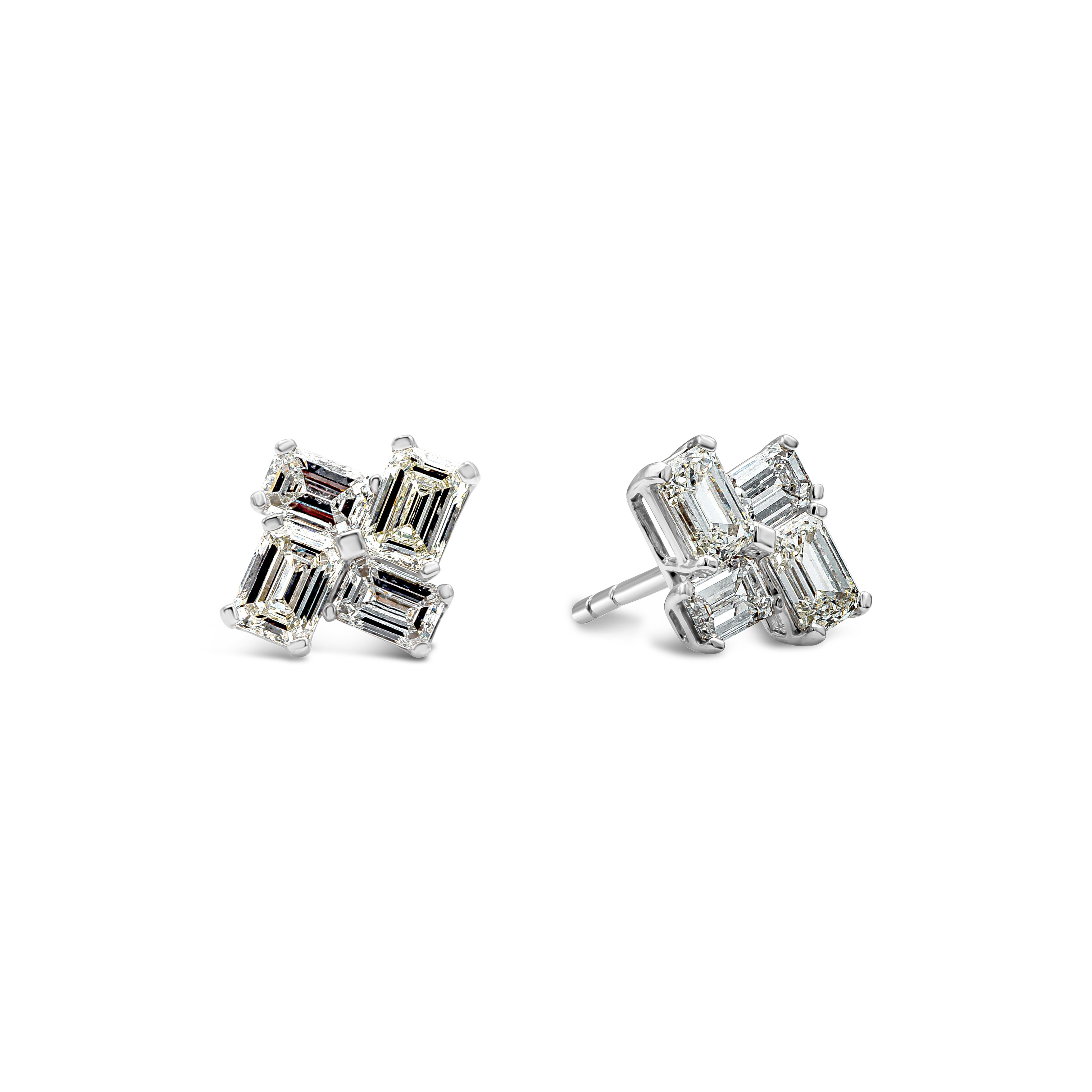 A beautiful four stone stud earrings showcasing emerald cut white diamonds weighing 1.80 carats total in GH color and VS/SI in clarity. Made in 18 karats white gold.

Style available in different price ranges. Prices are based on your selection of