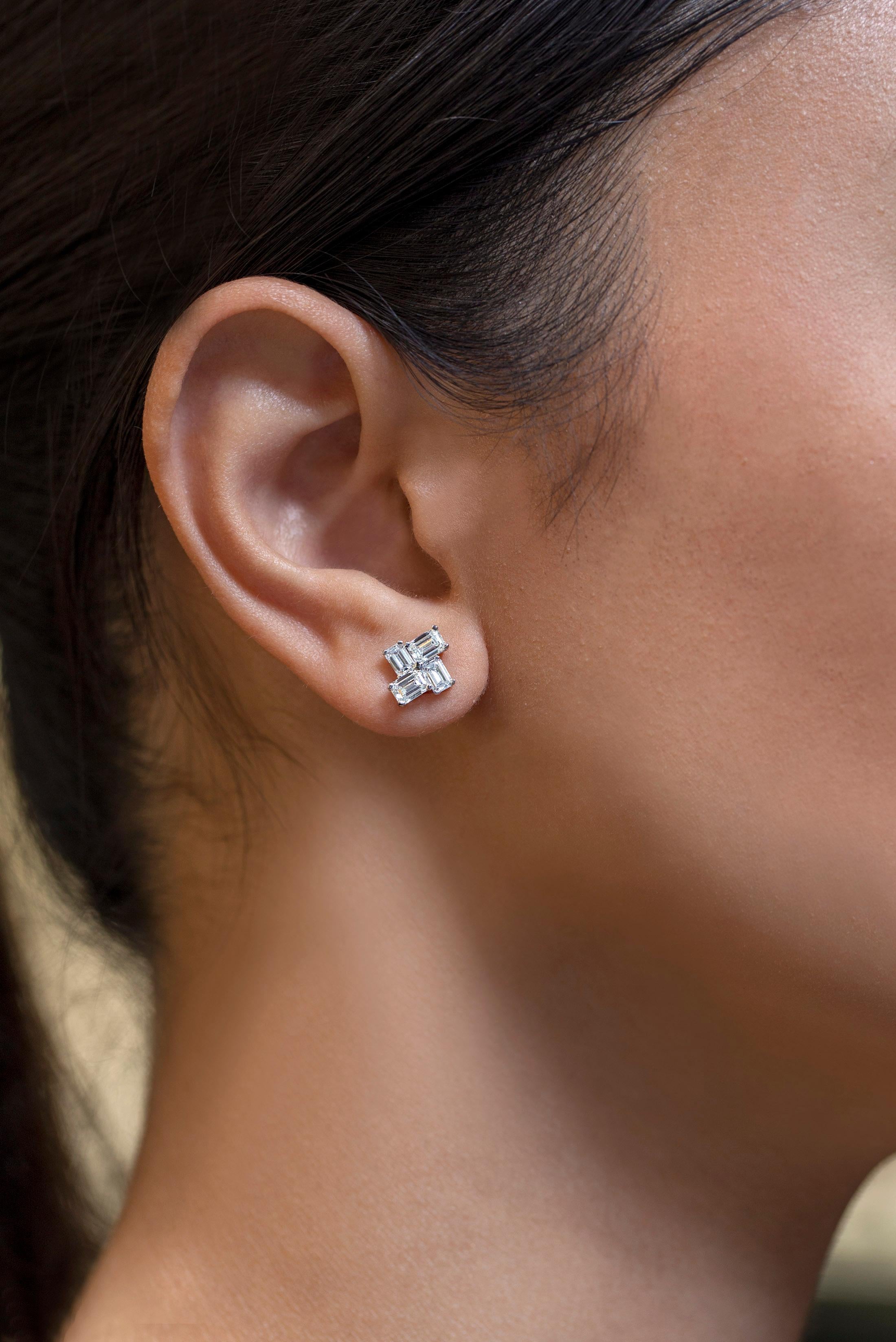 Contemporary Roman Malakov, 1.80 Carat Total Four Stone Emerald Cut Diamond Fashion Earrings