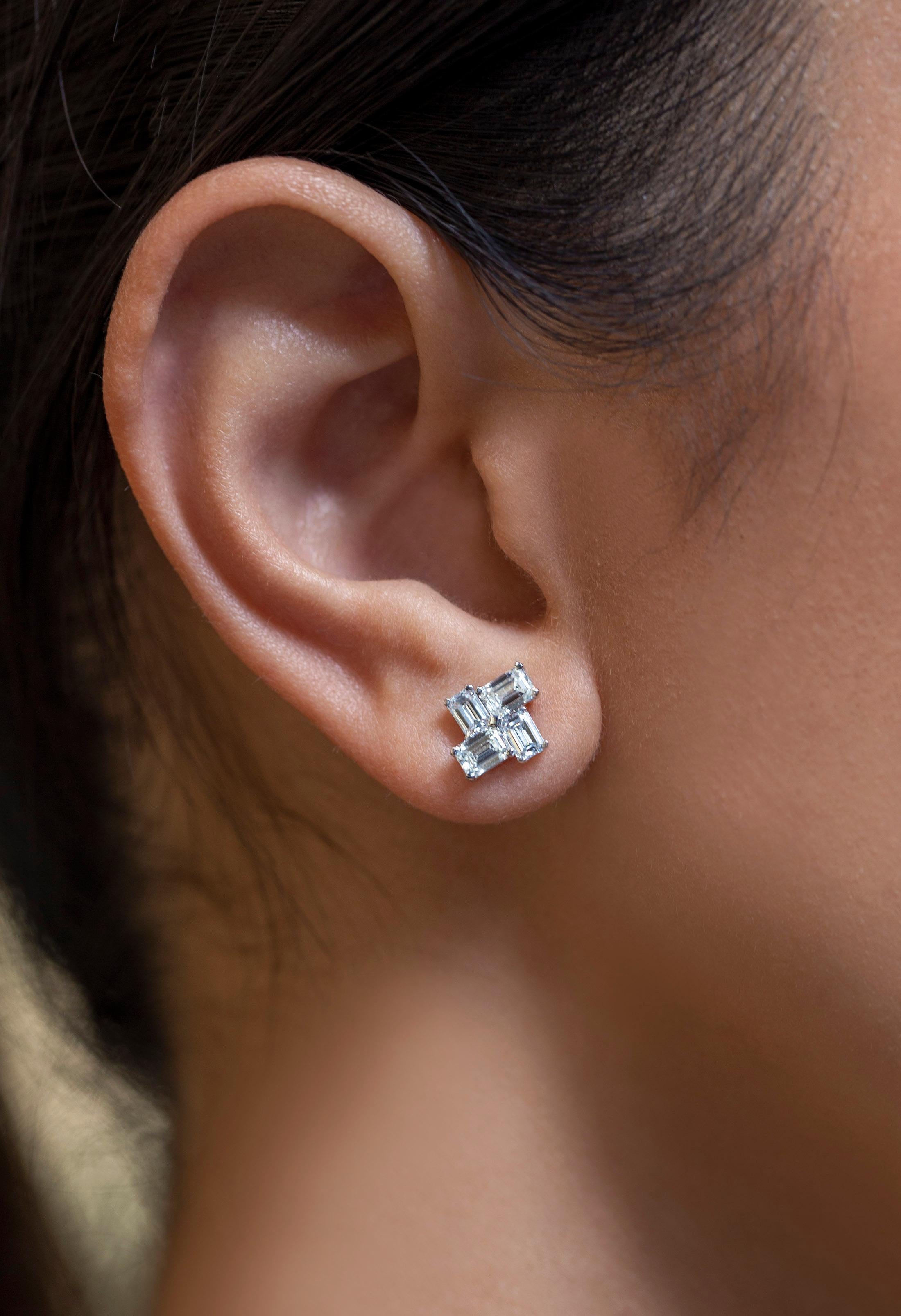 Women's Roman Malakov, 1.80 Carat Total Four Stone Emerald Cut Diamond Fashion Earrings