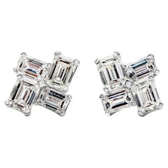 Roman Malakov, 1.80 Carat Total Four Stone Emerald Cut Diamond Fashion Earrings