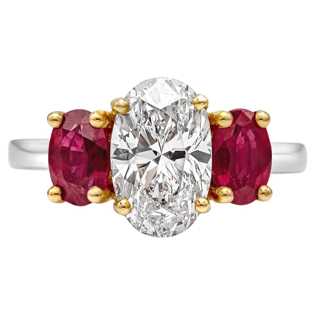 Roman Malakov 1.81 Carats Oval Cut Diamond & Ruby Three-Stone Engagement Ring