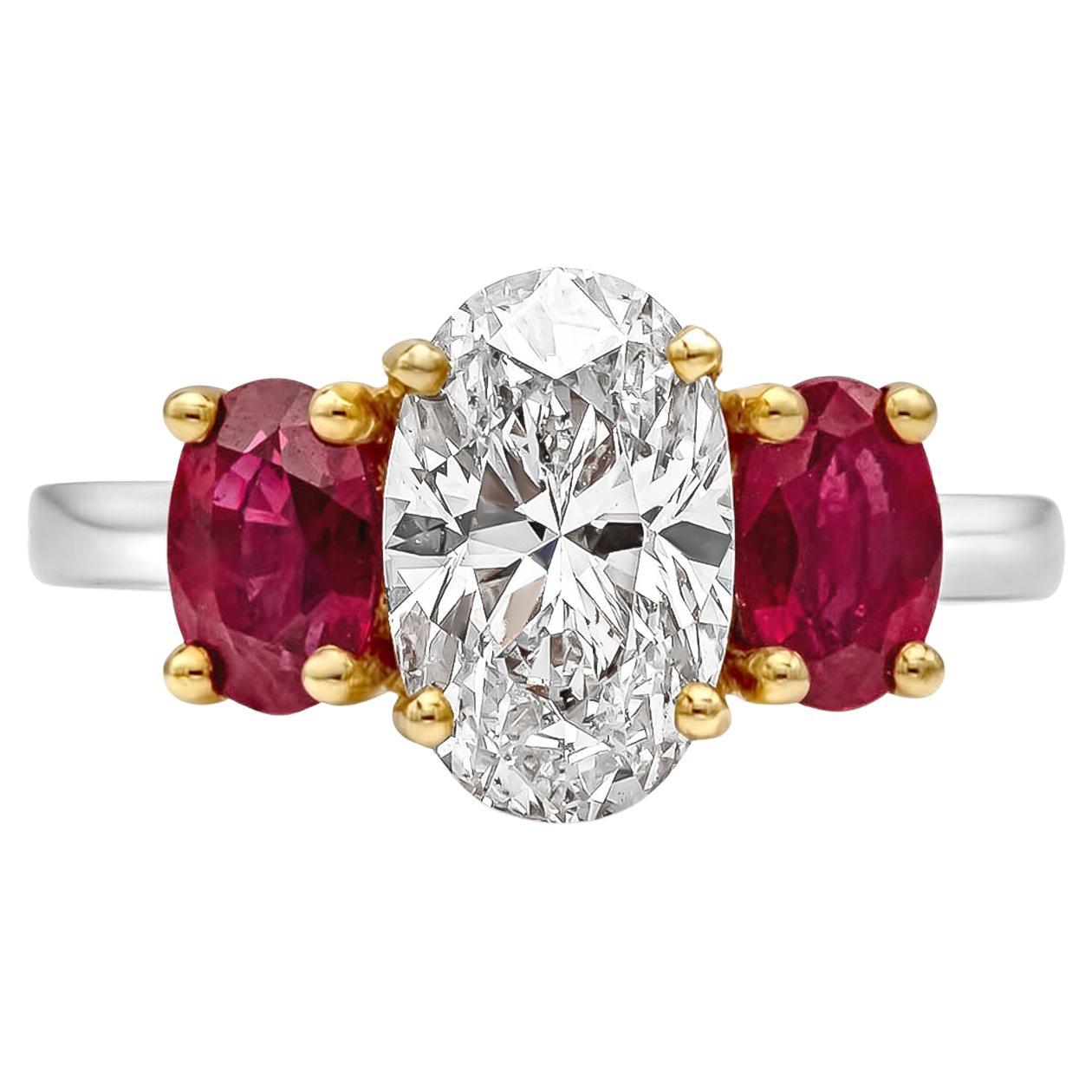 Roman Malakov 1.81 Carats Oval Cut Ruby and Diamond Three Stone Engagement Ring