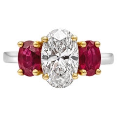 Roman Malakov 1.81 Carats Oval Cut Diamond & Ruby Three-Stone Engagement Ring