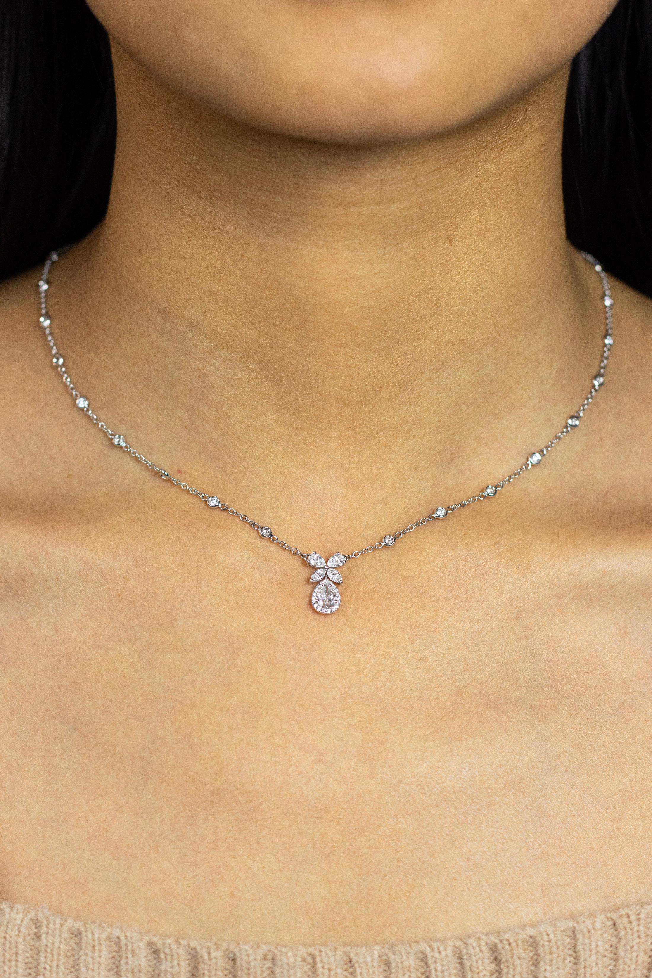 Contemporary Roman Malakov 1.83 Carats Total Mixed Shape Diamonds Halo Pendant Necklace For Sale