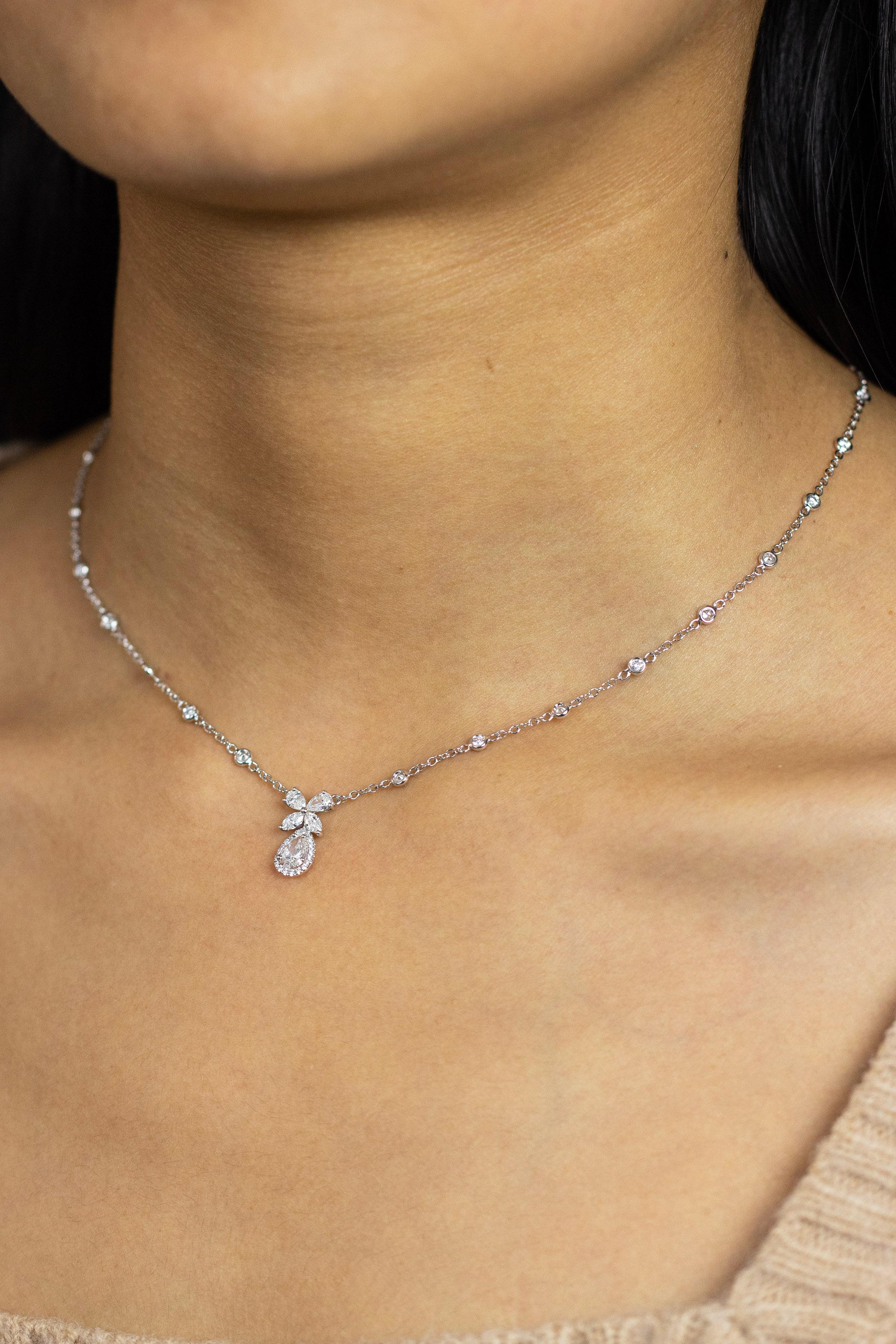 Pear Cut Roman Malakov 1.83 Carats Total Mixed Shape Diamonds Halo Pendant Necklace For Sale