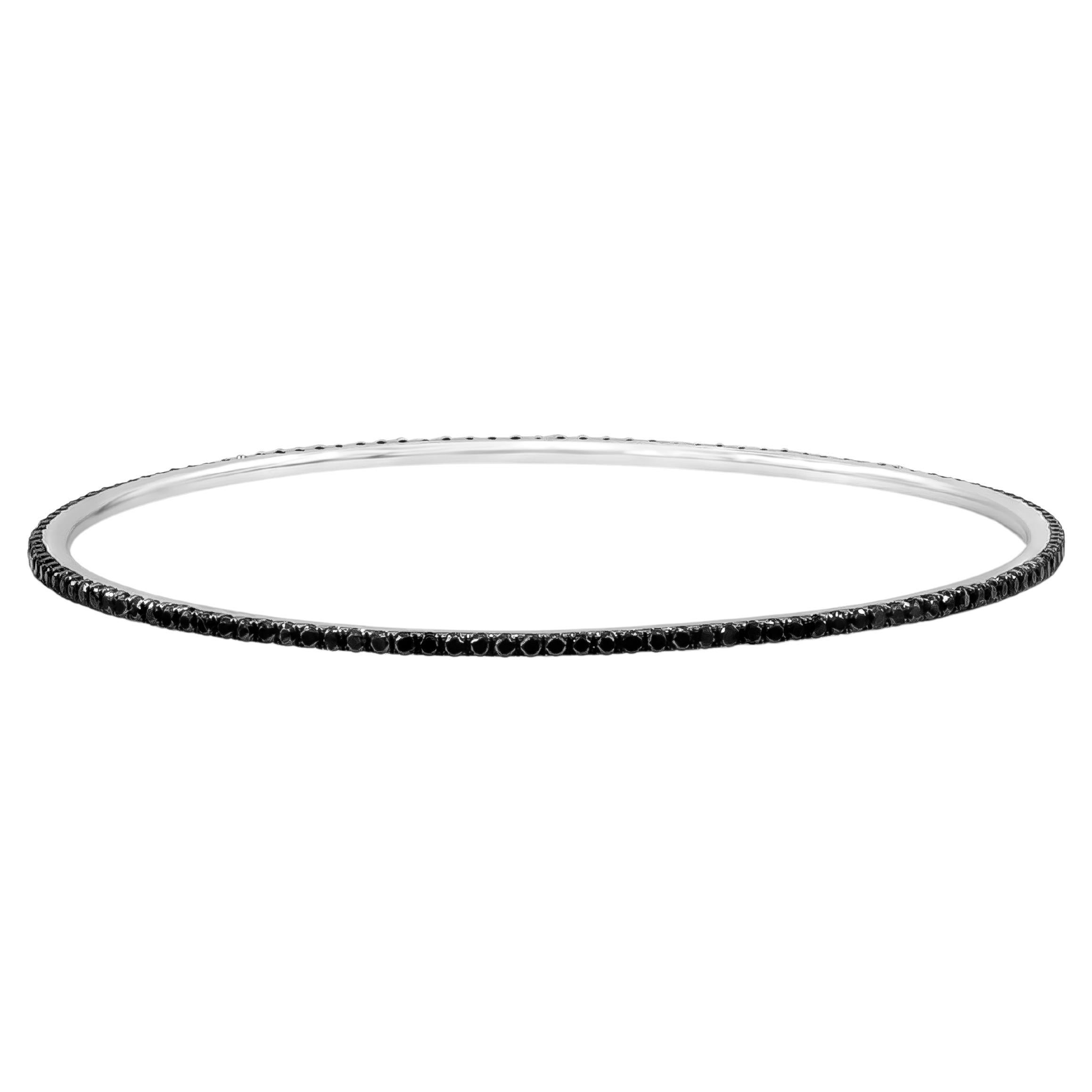 Roman Malakov 1.84 Carat Fancy Color Black Diamond Bangle Bracelet in White Gold For Sale