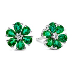 Roman Malakov Pendientes de esmeralda verde y diamantes en forma de pera total de 1,84 quilates