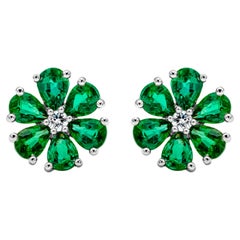 Roman Malakov 1.84 Carats Total Pear Shape Green Emerald & Diamond Stud Earrings