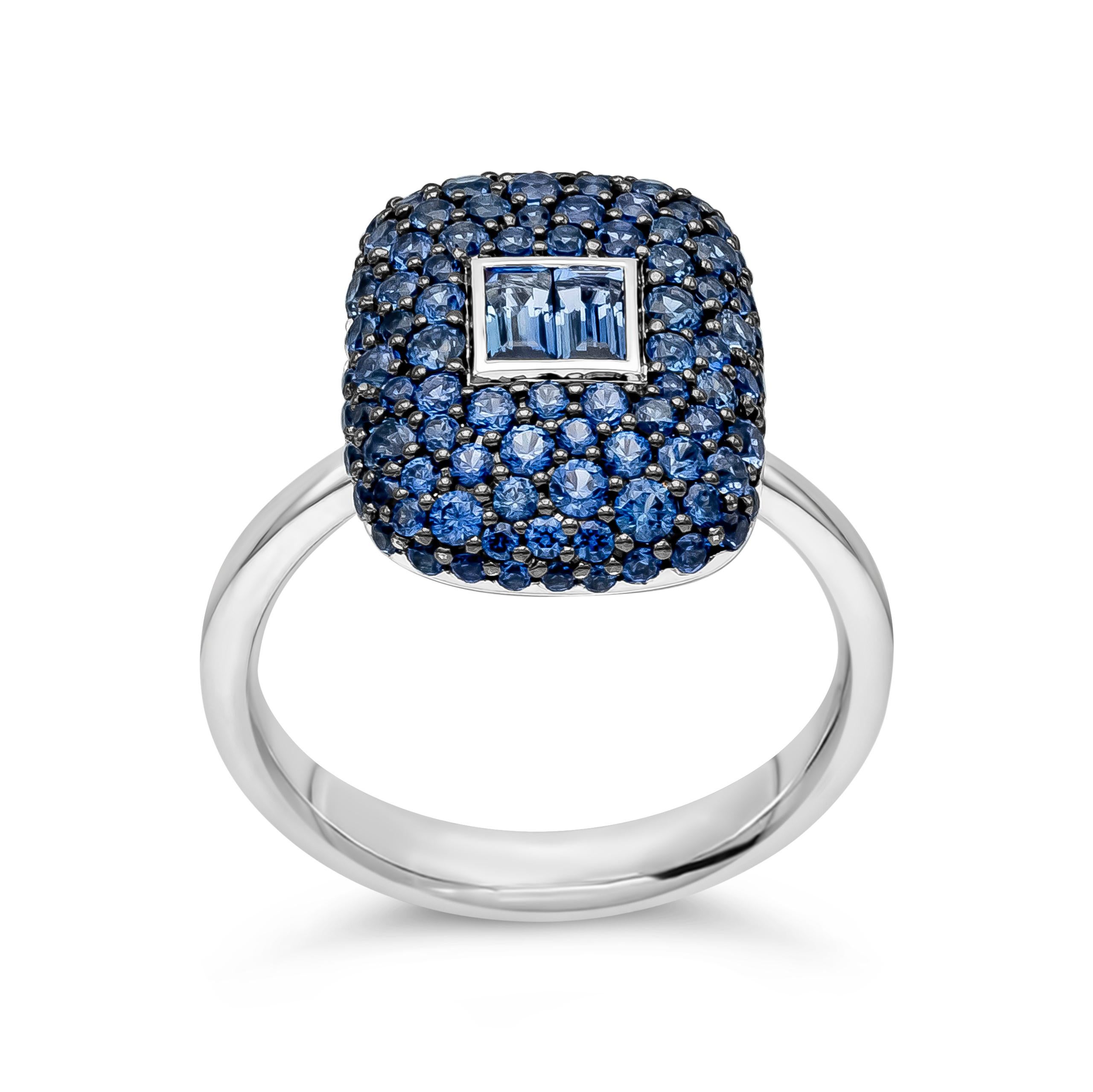 Contemporary Roman Malakov 1.85 Carat Total Mixed Cut Blue Sapphire Fashion Ring For Sale