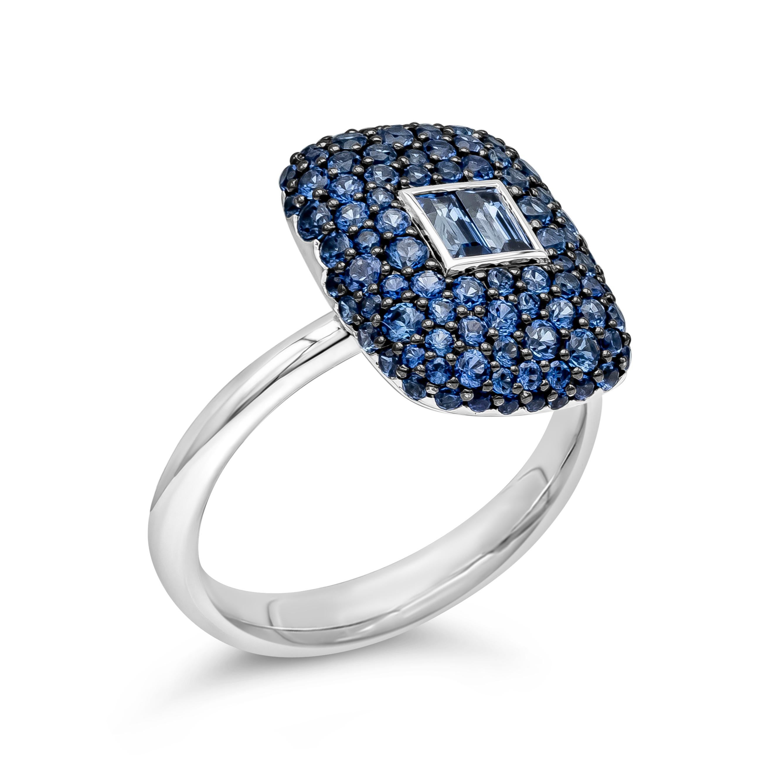 Roman Malakov 1.85 Carat Total Mixed Cut Blue Sapphire Fashion Ring In New Condition For Sale In New York, NY