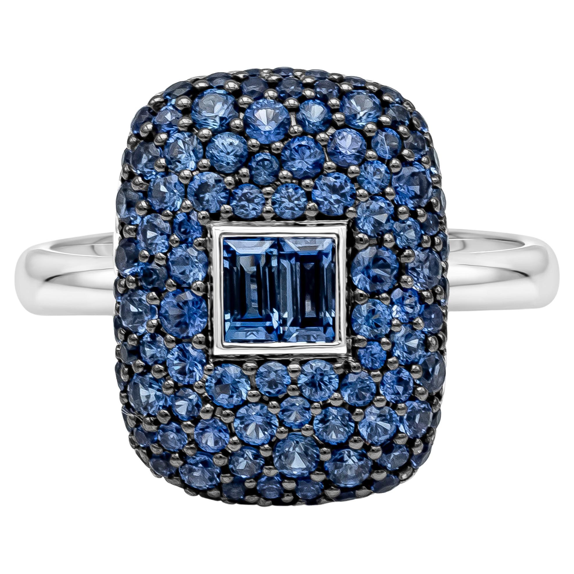 Roman Malakov 1.85 Carat Total Mixed Cut Blue Sapphire Fashion Ring