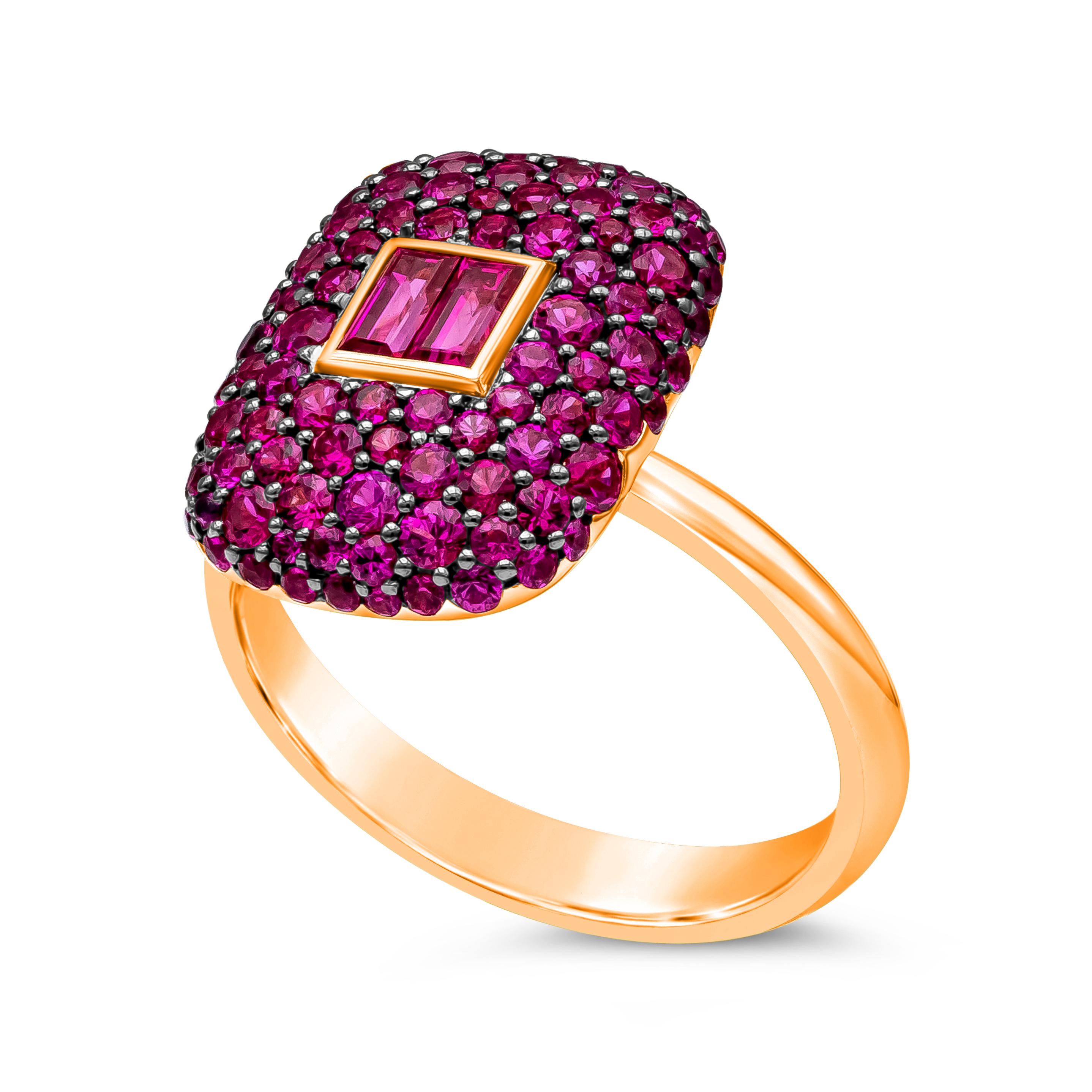 Contemporary Roman Malakov 1.85 Carat Total Mixed Cut Red Ruby Fashion Ring For Sale