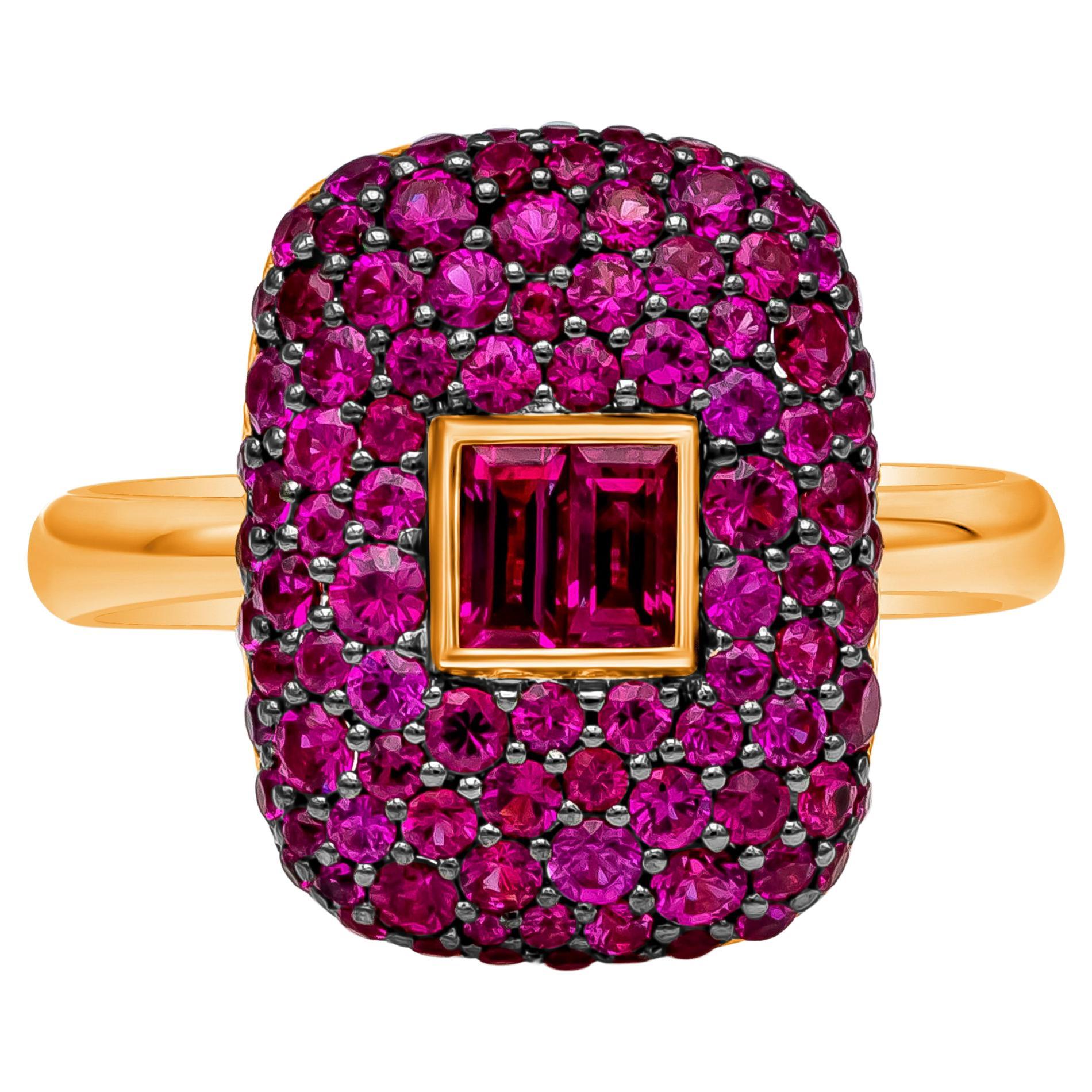 Roman Malakov 1.85 Carat Total Mixed Cut Red Ruby Fashion Ring For Sale