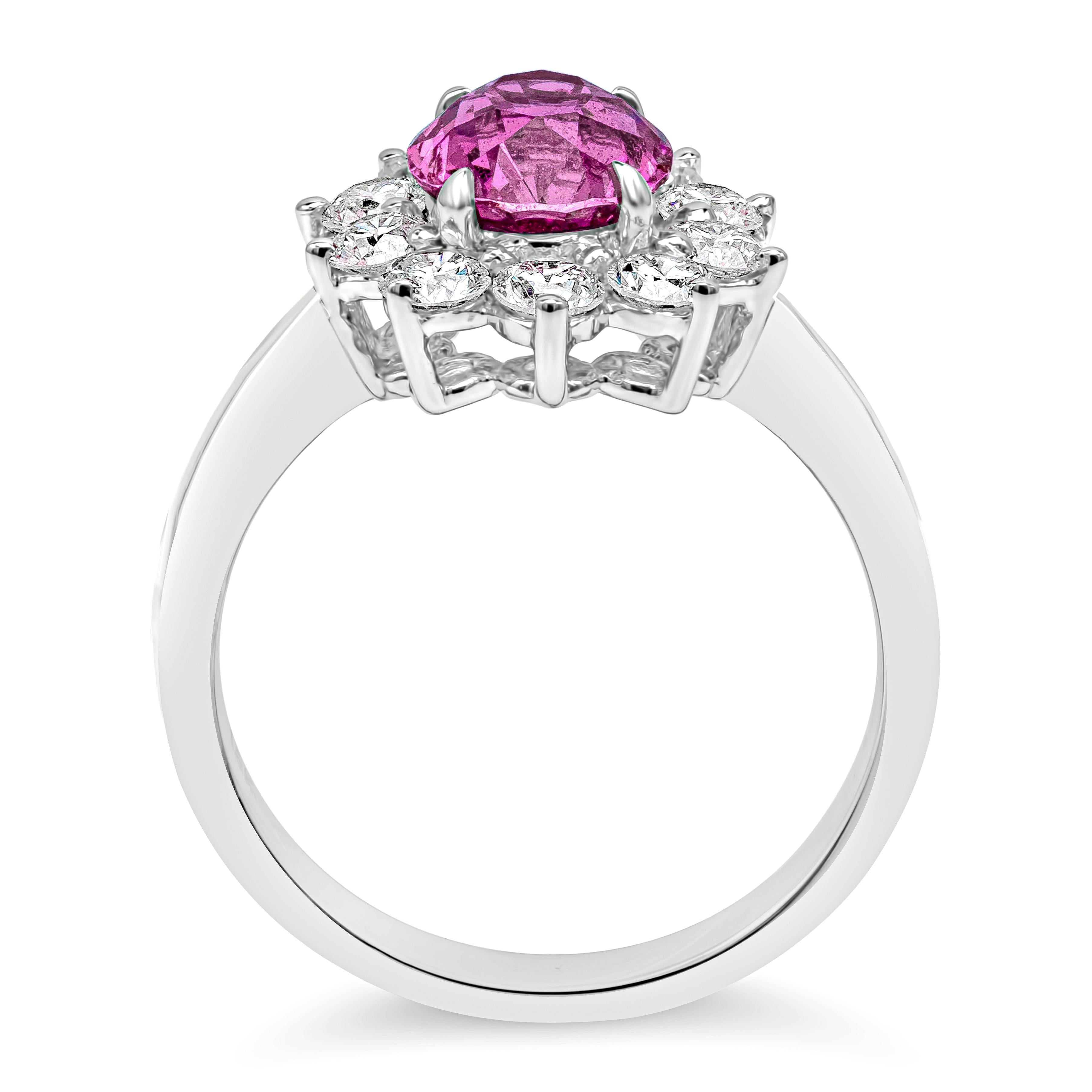 Oval Cut Roman Malakov 1.89 Carat Oval Pink Sapphire with Diamonds Halo Engagement Ring For Sale