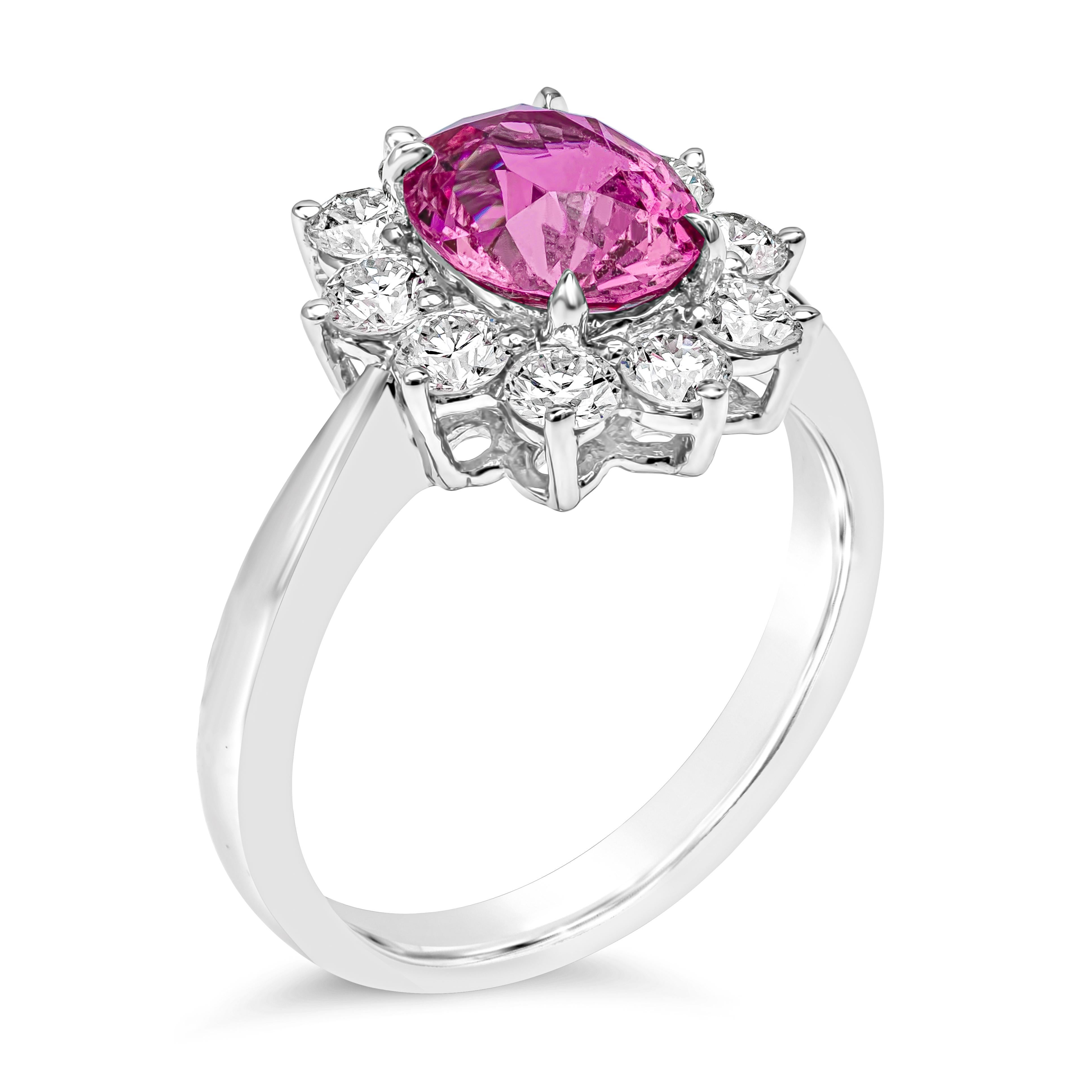 Contemporary Roman Malakov 1.89 Carat Oval Pink Sapphire with Diamonds Halo Engagement Ring For Sale