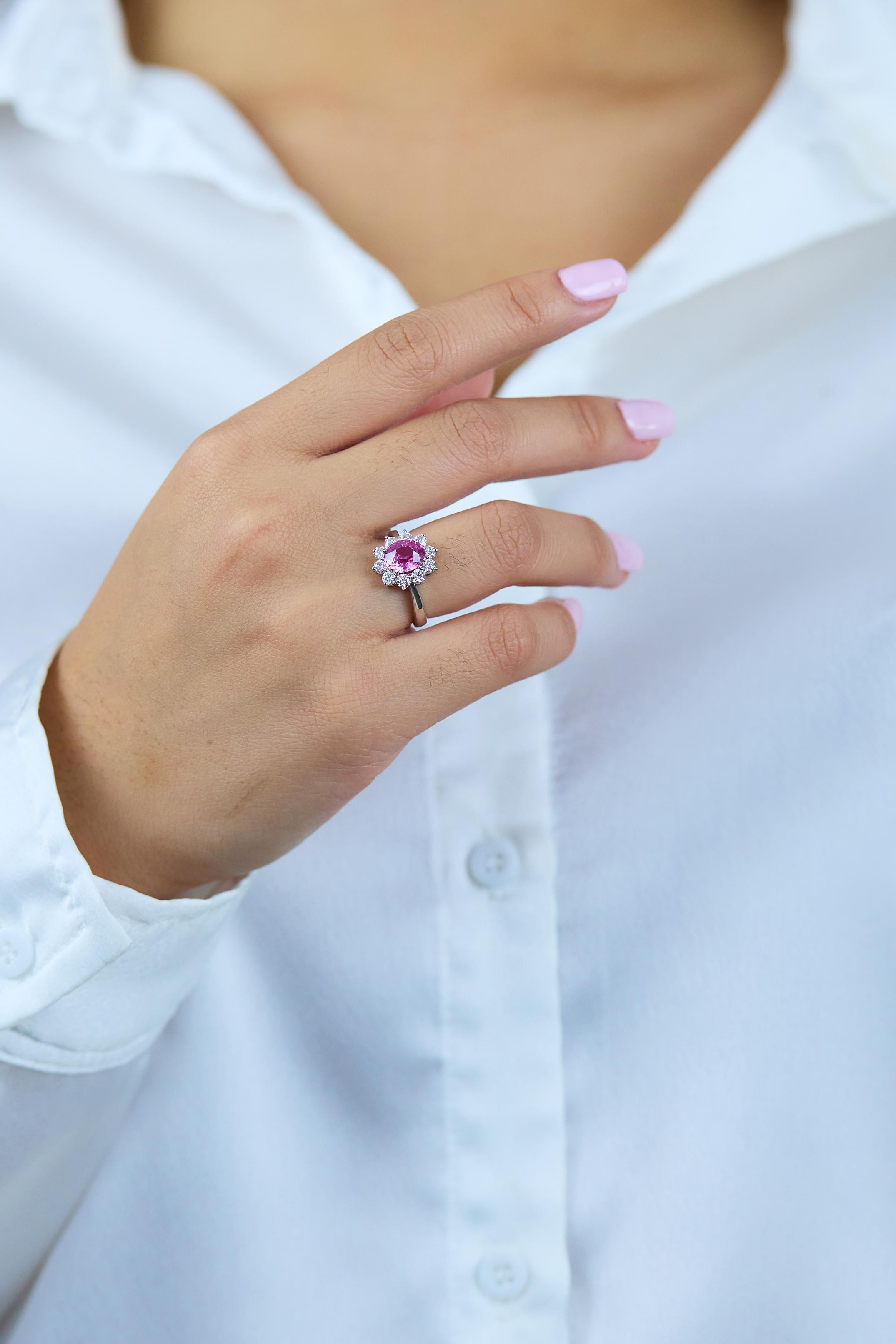 Women's Roman Malakov 1.89 Carats Oval Cut Pink Sapphire & Diamond Halo Engagement Ring For Sale