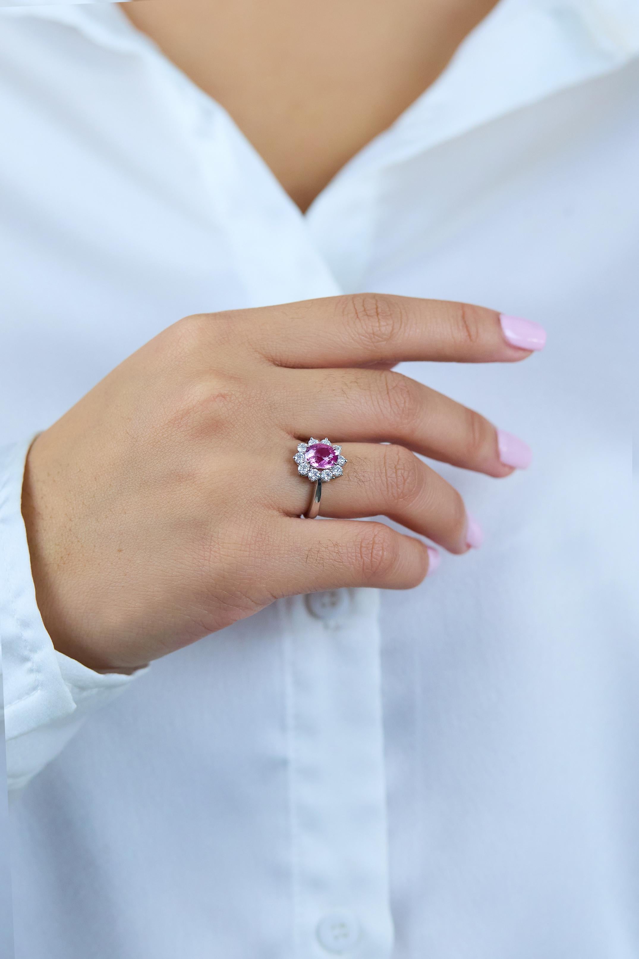 Roman Malakov 1.89 Carats Oval Cut Pink Sapphire & Diamond Halo Engagement Ring For Sale 1