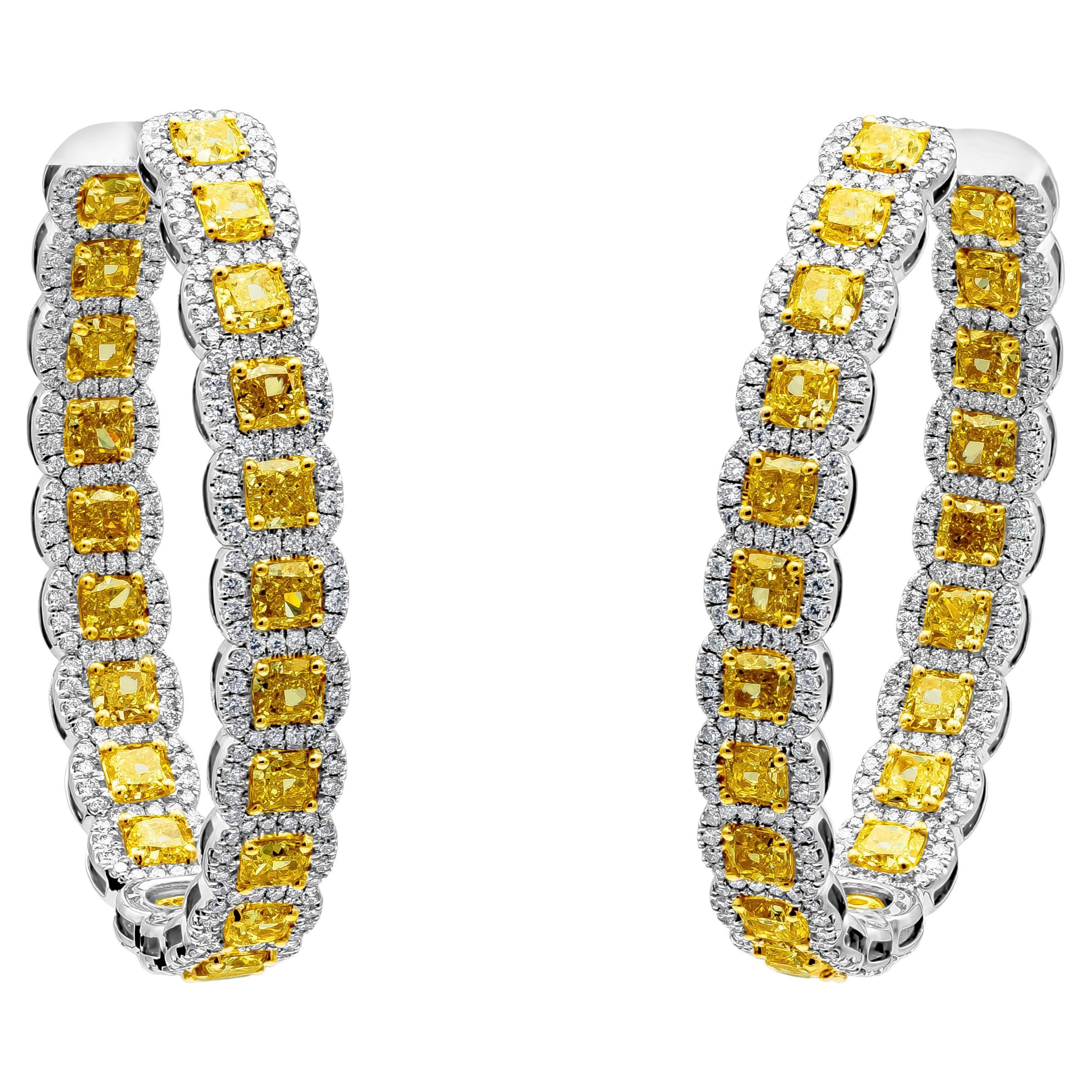 Roman Malakov, 18.97 Carat Total Yellow and White Diamond Oval Hoop Earrings For Sale