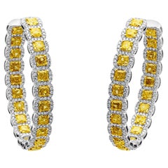 Roman Malakov, 18,97 Karat Gelbe und weiße Diamant-Ohrringe mit ovalen Creolen