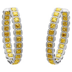 Roman Malakov, 18.97 Carat Total Yellow and White Diamond Oval Hoop Earrings