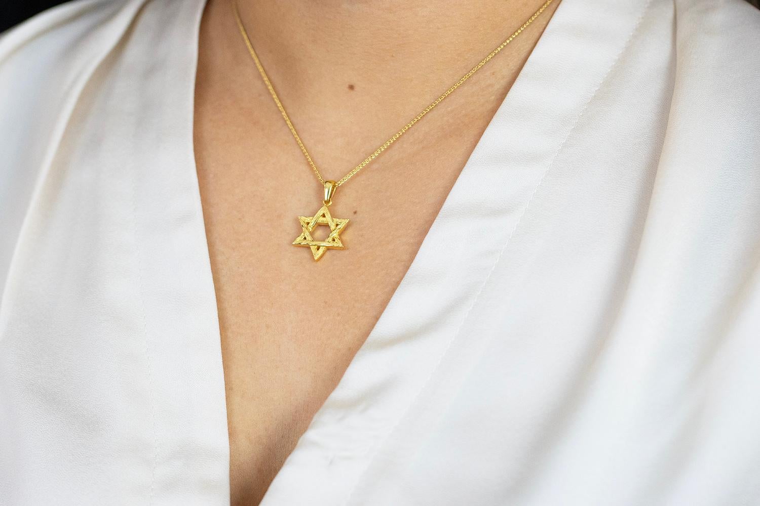 da uomo o donna Roman Malakov Collana con ciondolo a forma di stella di David e catena di grano in oro giallo in vendita