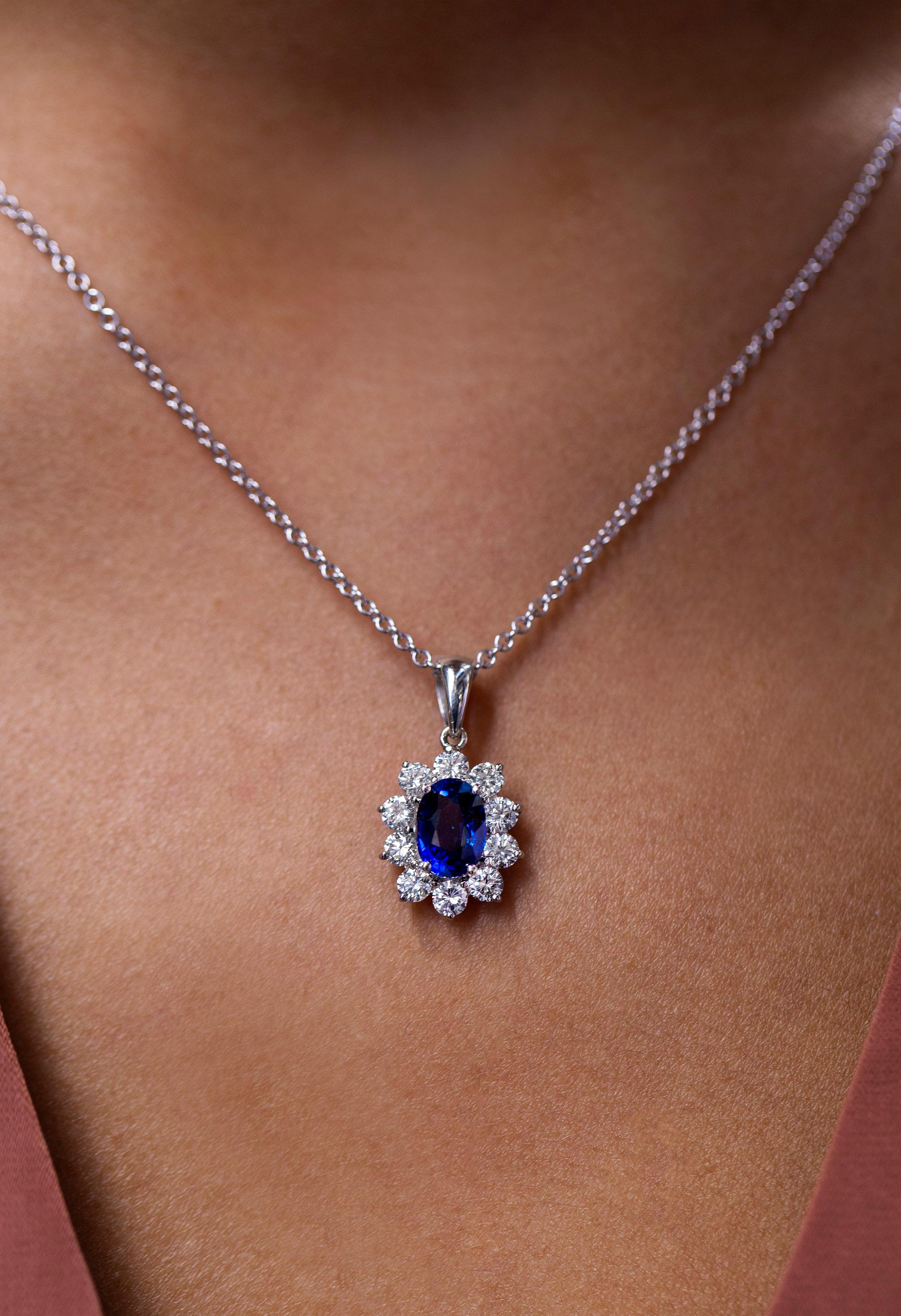 Women's Roman Malakov 1.90 Carat Blue Sapphire and Diamond Pendant Necklace