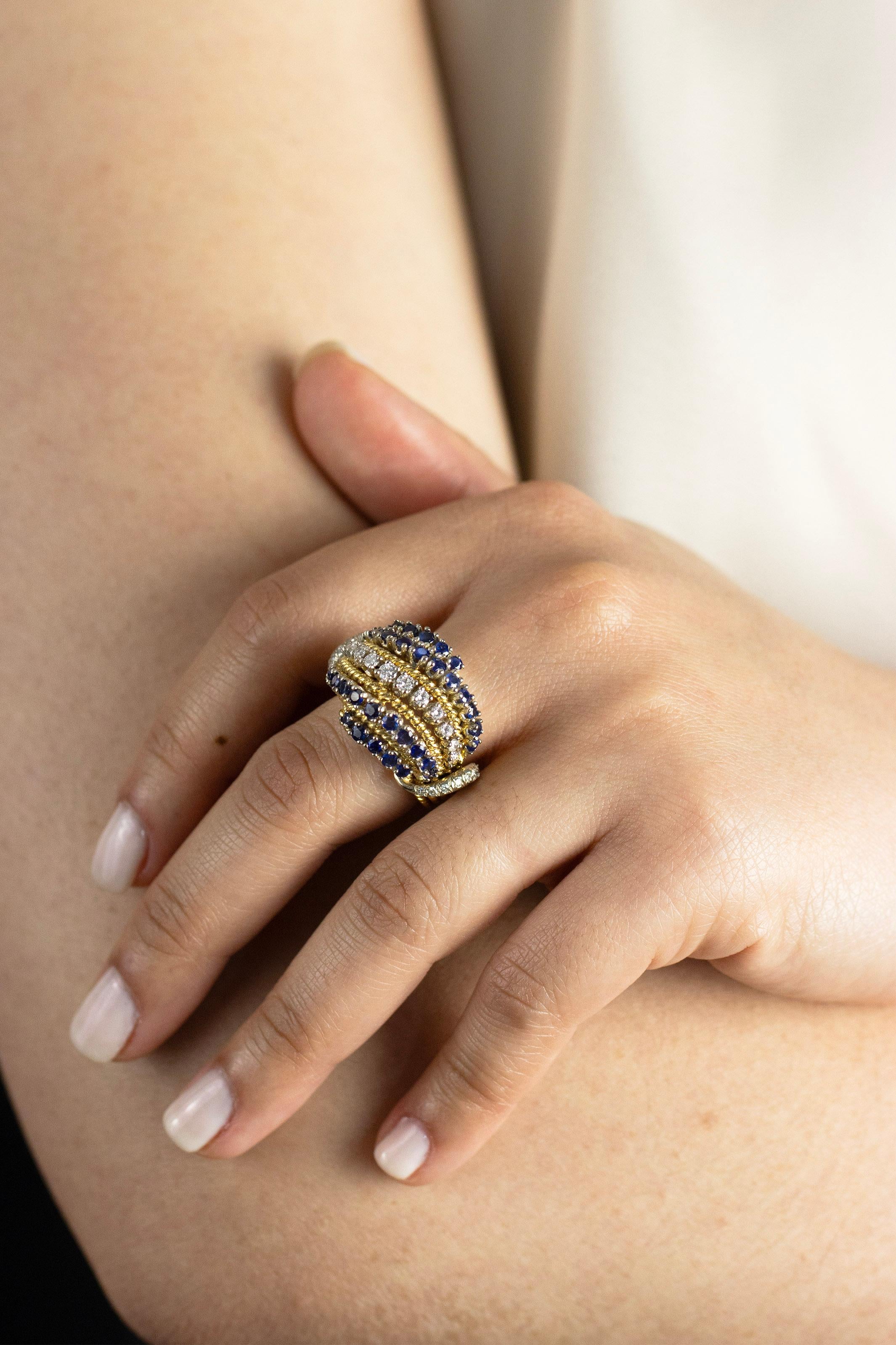 sapphire and diamond twist ring