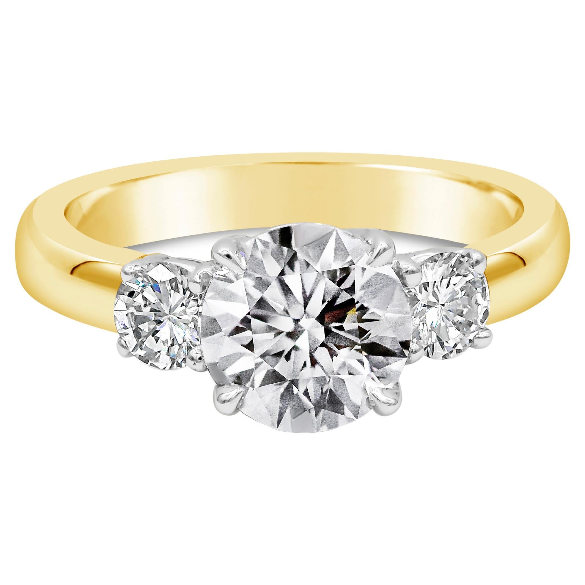 Roman Malakov 1.90 Carats Total Round Diamond Three-Stone Engagement Ring For Sale