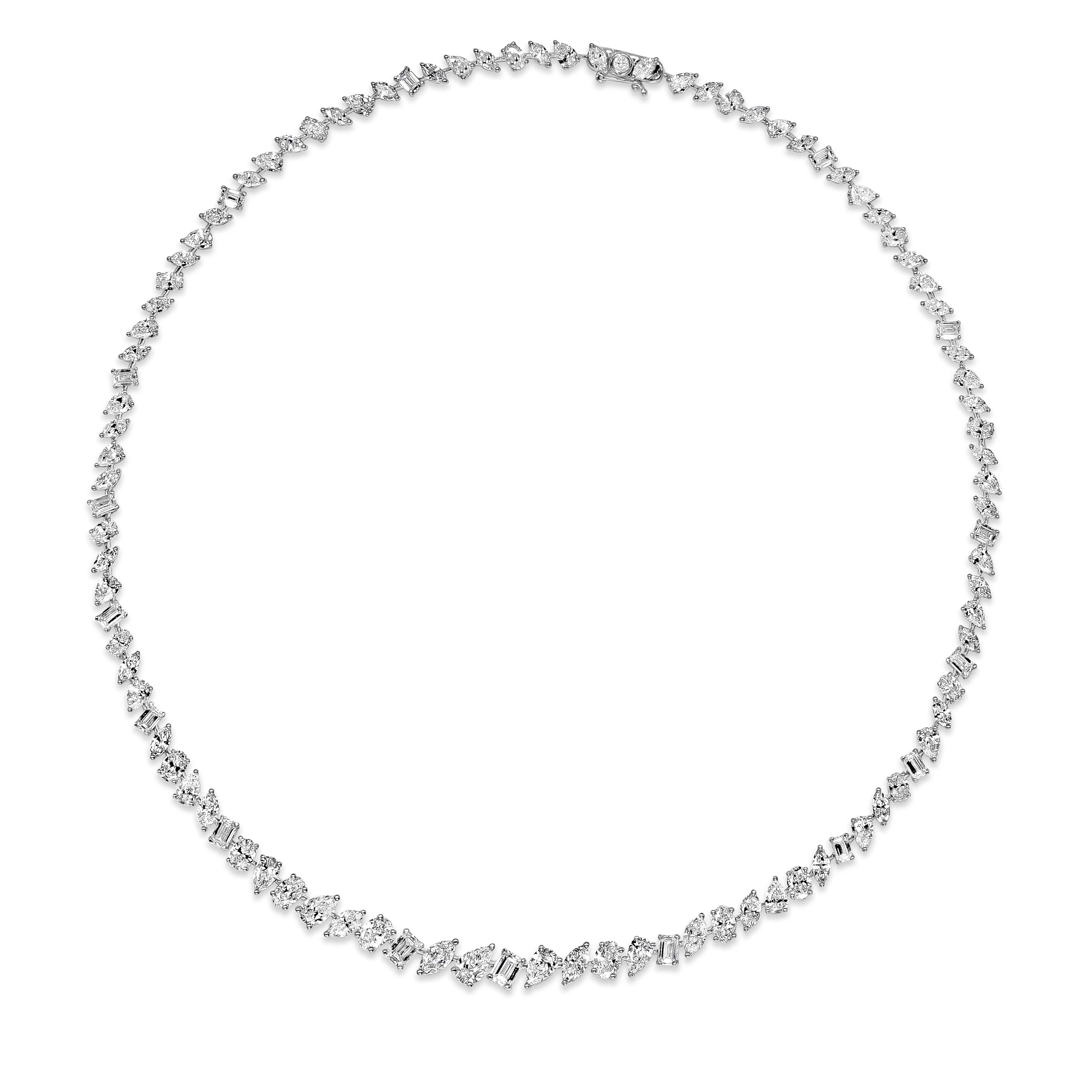 Contemporary Roman Malakov 19.38 Carats Total Fancy Shape Mixed Cut Diamond Riviere Necklace For Sale