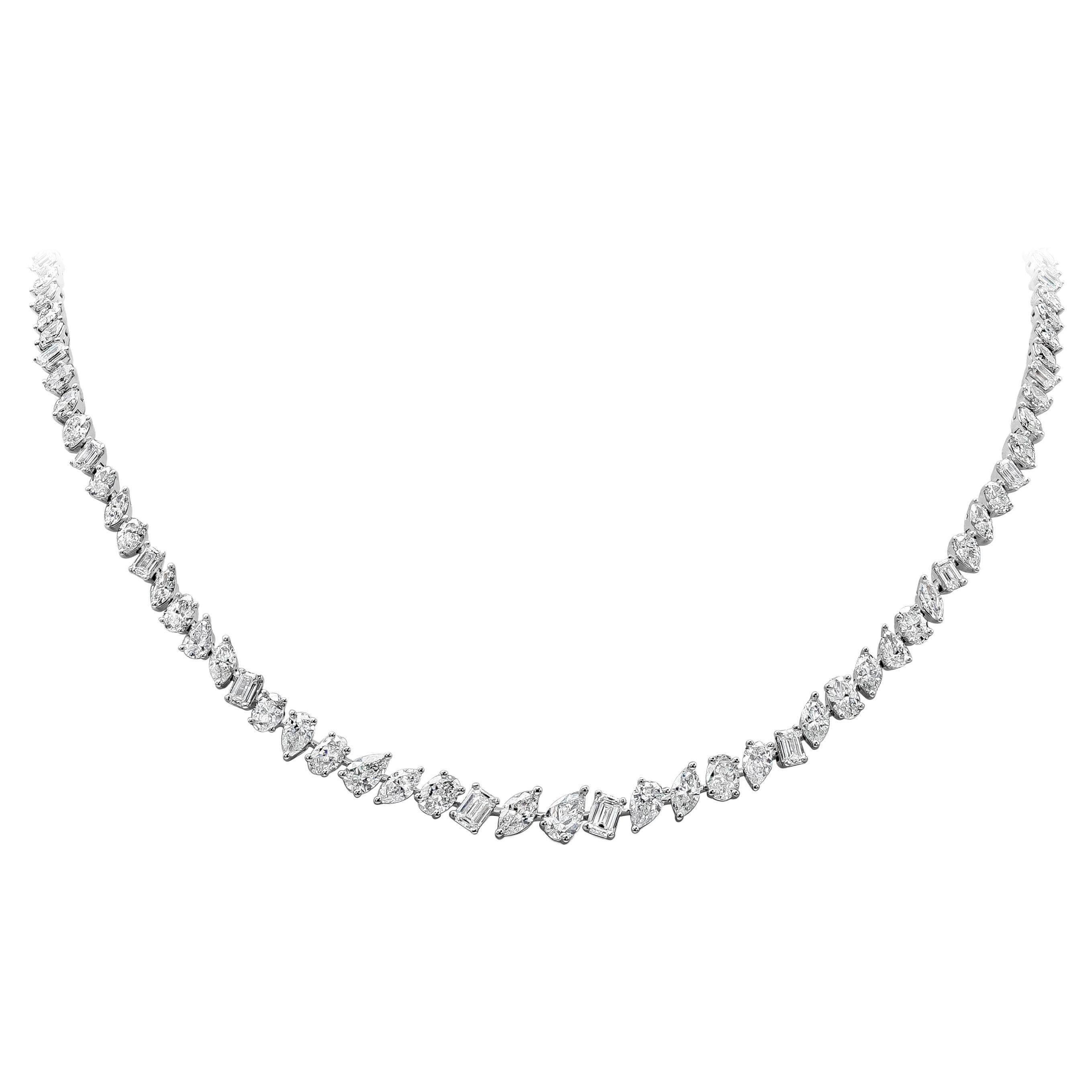 Roman Malakov 19.38 Carats Total Fancy Shape Mixed Cut Diamond Riviere Necklace