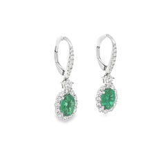 Roman Malakov Diamonds 1,95 Carati Taglio Ovale Smeraldo e Diamante Orecchini a Dondolo
