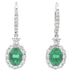 Roman Malakov Diamonds 1,95 Carati Taglio Ovale Smeraldo e Diamante Orecchini a Dondolo