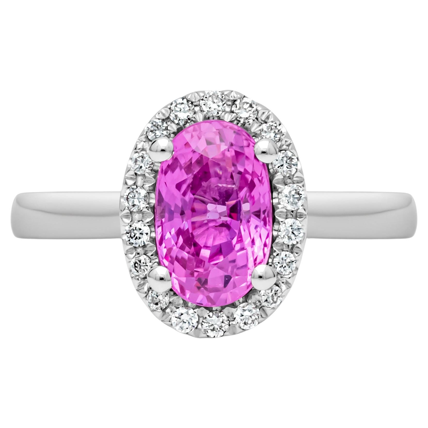 Roman Malakov 1.95 Carats Oval Cut Pink Sapphire & Diamond Halo Engagement Ring For Sale