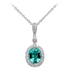 Roman Malakov, 1.96 Carat Oval Cut Blue-Green Tourmaline Pendant Necklace