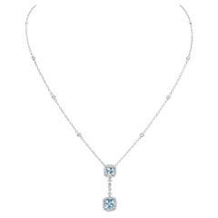 Roman Malakov Collar Halo de Aguamarina y Diamantes de Oro Blanco de 1,96 Quilates