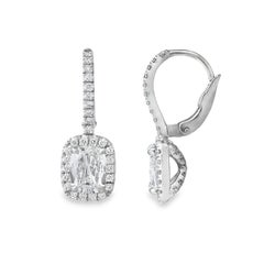 Roman Malakov Boucles d'oreilles pendantes Halo en or blanc, diamants taille coussin 1,99 carat
