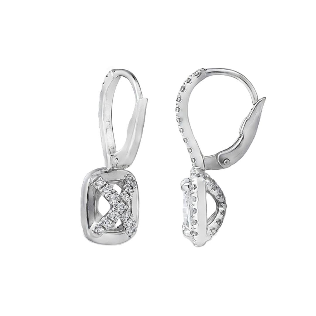 Roman Malakov Diamonds 1,99 Karat Diamant-Halo-Ohrringe mit Kissenschliff aus Weißgold (Zeitgenössisch) im Angebot