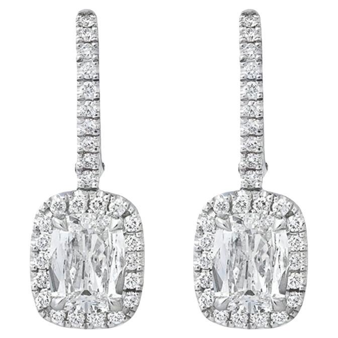 Roman Malakov Diamonds 1,99 Karat Diamant-Halo-Ohrringe mit Kissenschliff aus Weißgold im Angebot