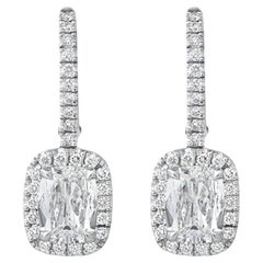Roman Malakov 1.99 Carat Cushion-Cut Diamond Halo Dangle Earrings in White Gold