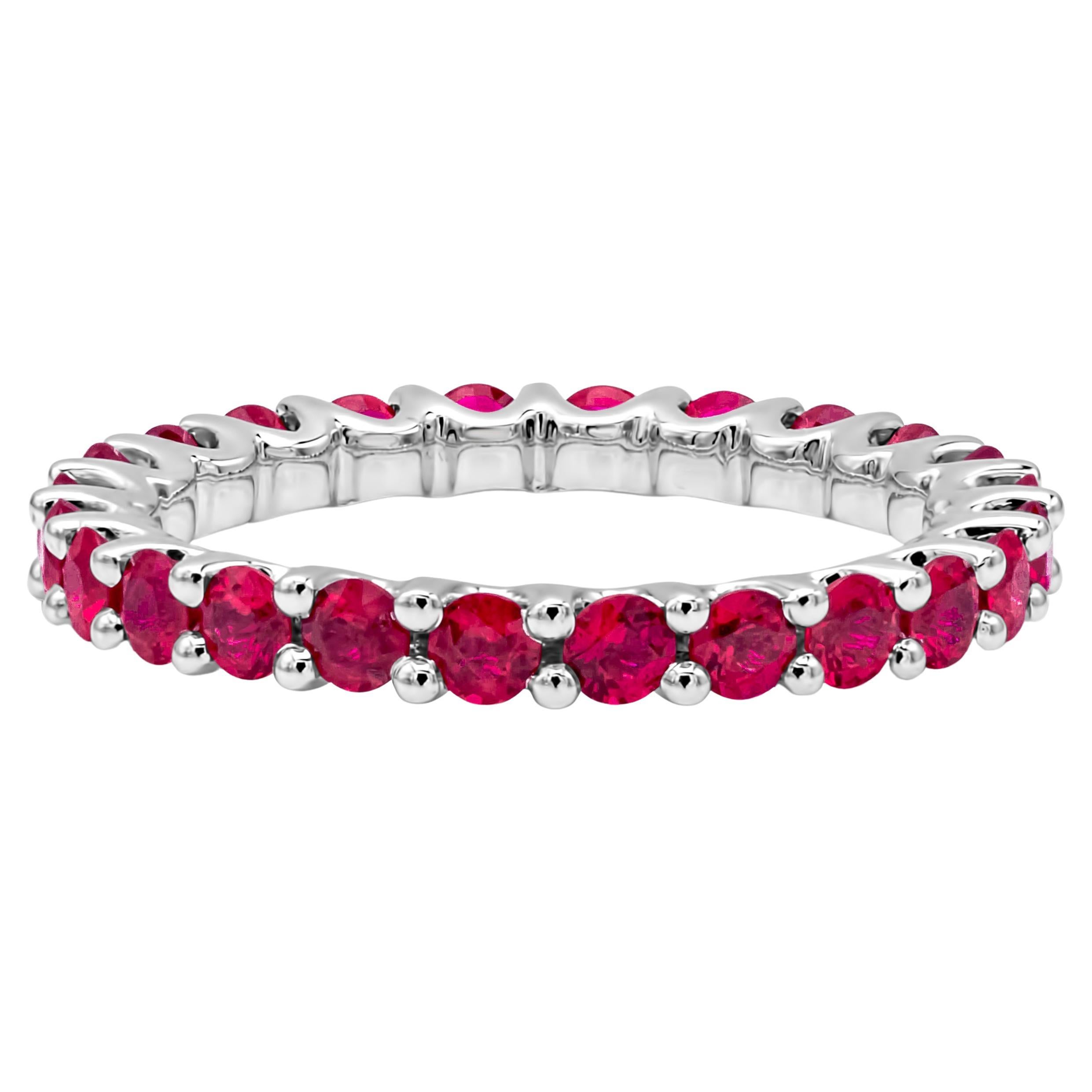 Roman Malakov 1.99 Carats Total Brilliant Round Cut Ruby Eternity Wedding Band For Sale