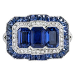 Roman Malakov Diamonds 2.01 Carats Total Emerald Cut Sapphires & Diamond Double Halo Ring (bague à double halo)