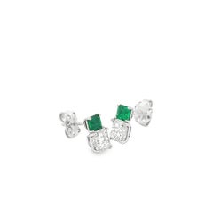 Roman Malakov 2.02 Carats Radiant Cut Diamond & Emerald Stud Platinum Earrings