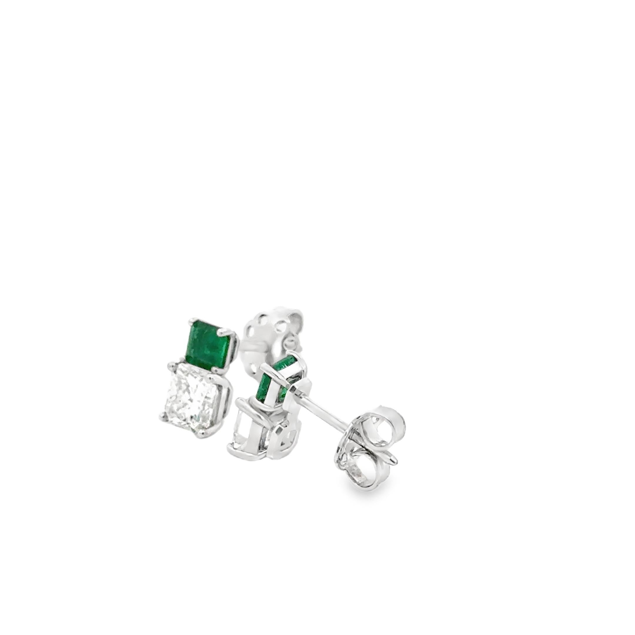 Roman Malakov 2,02 Karat Diamant & Smaragd Ohrstecker aus Platin mit Strahlenschliff (Zeitgenössisch) im Angebot