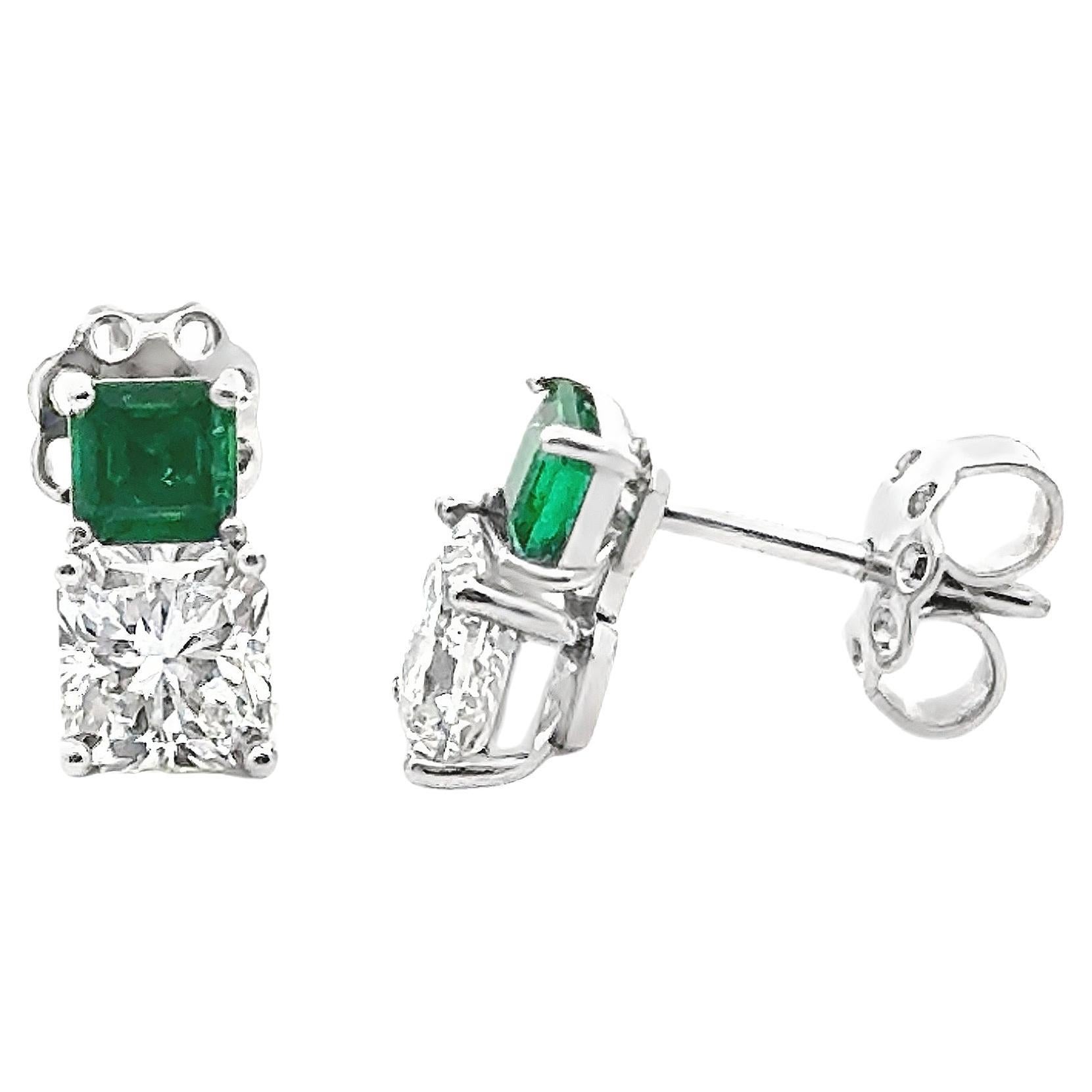 Roman Malakov Diamonds 2.02 Carats Radiant Cut Diamond 
Emerald Stud Platinum Earrings