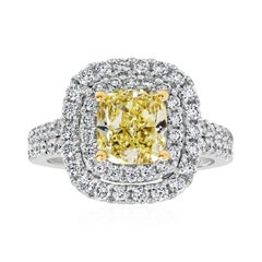 Verlobungsring mit GIA-zertifiziertem 2,02 Karat gelbem Fancy-Diamant mit doppeltem Halo