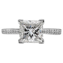 Bague de fiançailles certifiée EGL 2,03 carats diamant taille princesse avec pierres latérales